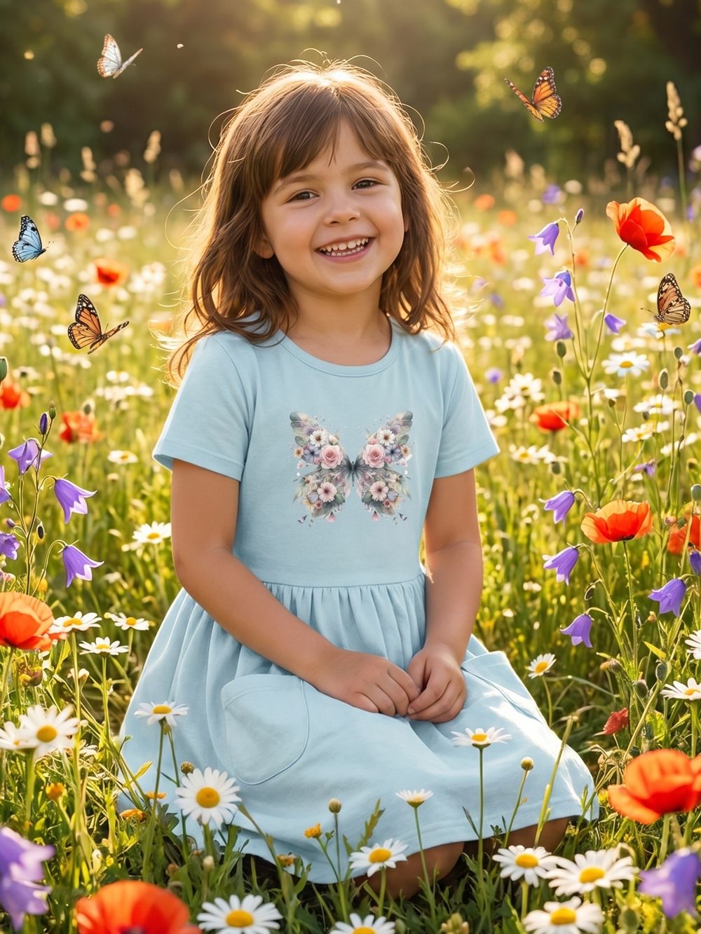 Dievčenské šaty BUTTERFLY s krátkym rukávom