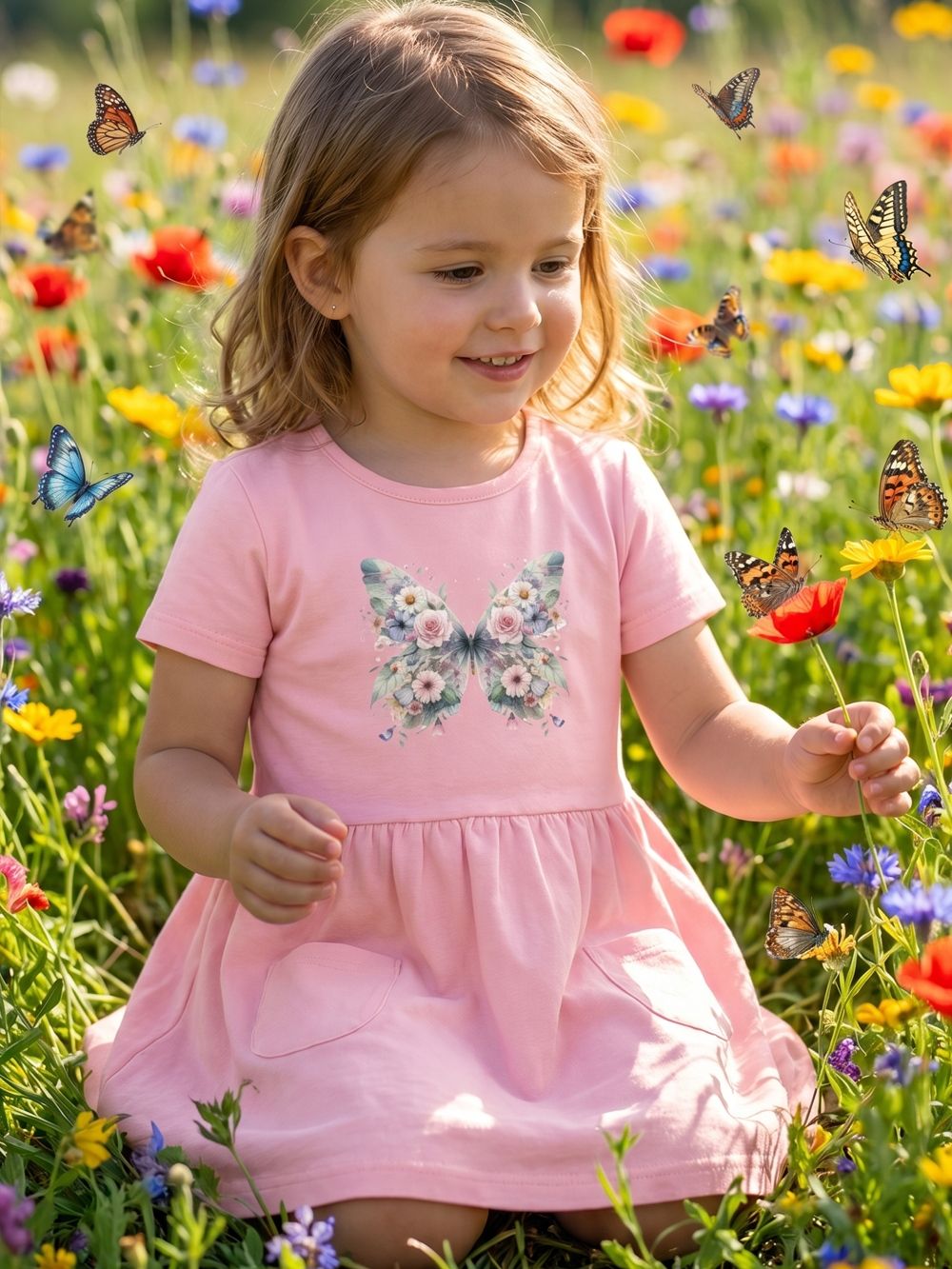 Dievčenské šaty BUTTERFLY s krátkym rukávom