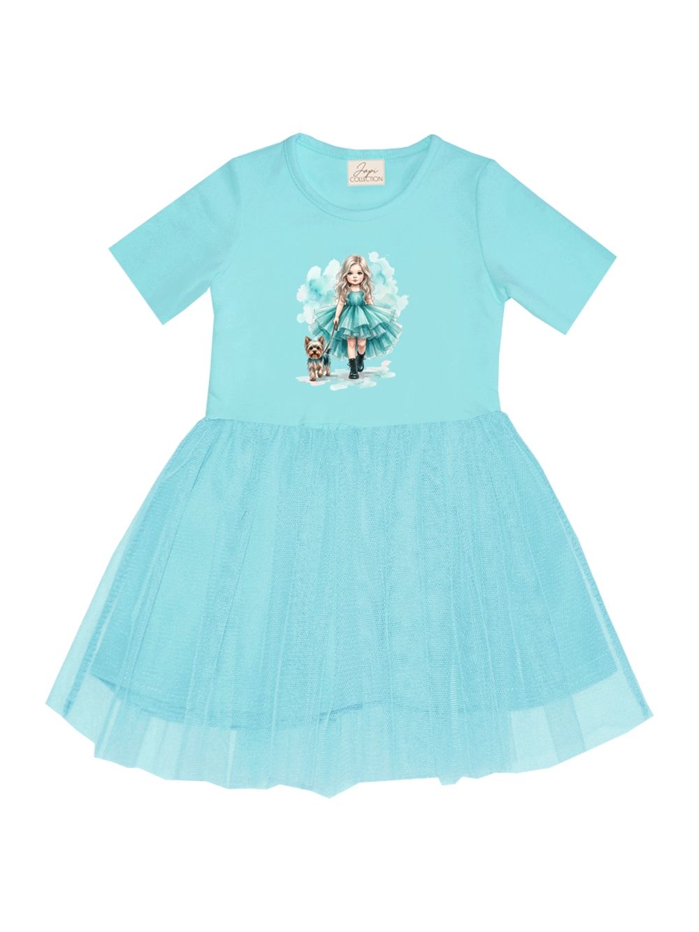 Dievčenské šaty tyl GIRL IN TURQUOISE s krátkym rukávom