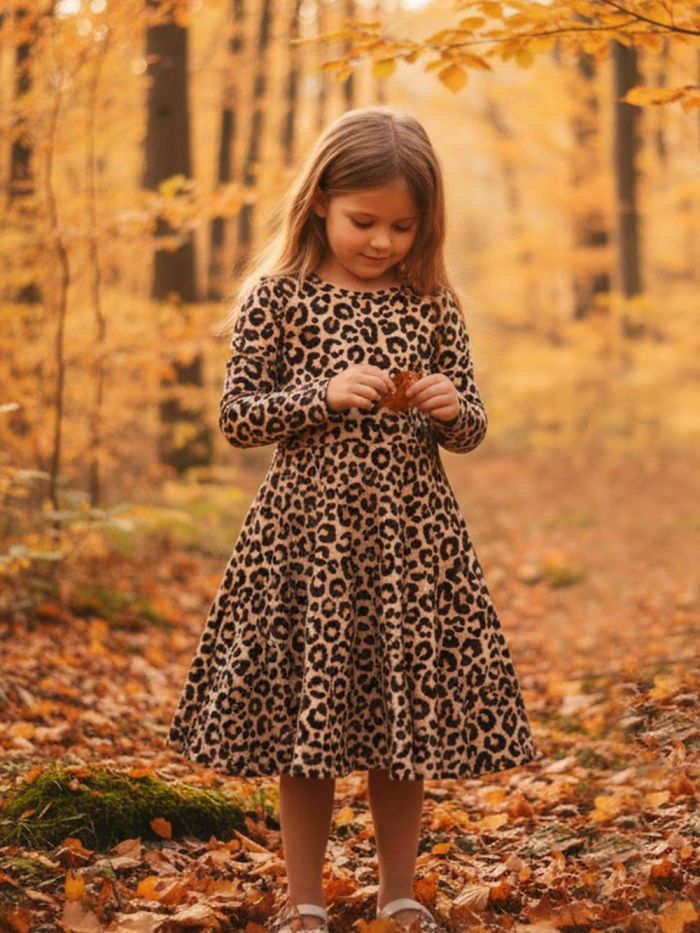 Dievčenské šaty bavlnené LEOPARD s dlhým rukávom