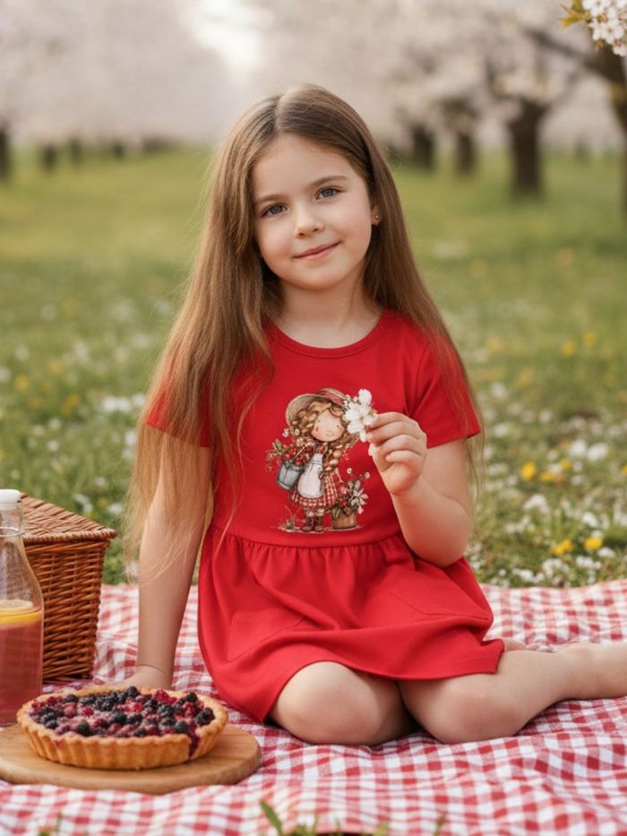 Dievčenské šaty CHERRY GIRL s krátkym rukávom