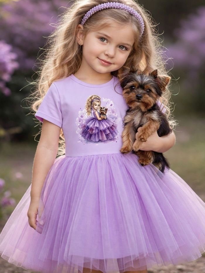 Dievčenské šaty tyl AMETHYST GIRL s krátkym rukávom