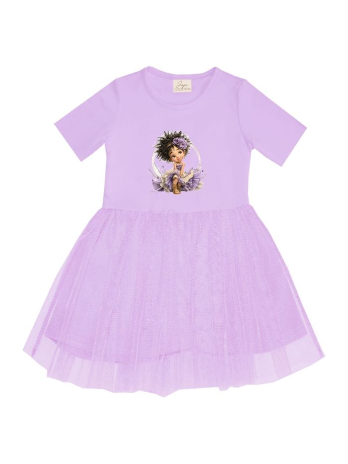 Dievčenské šaty tyl GIRL and LAVENDER s krátkym rukávom