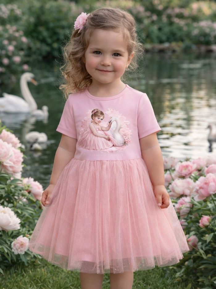 Dievčenské šaty tyl GIRL and SWAN s krátkym rukávom