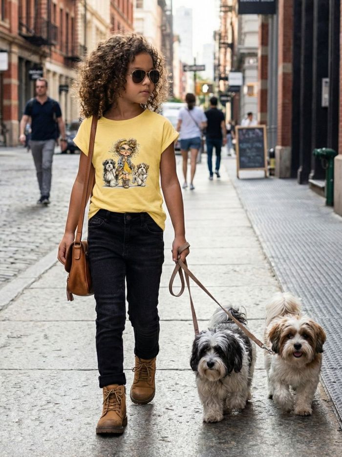 Dievčenské tričko DOG WALKING s krátkym rukávom