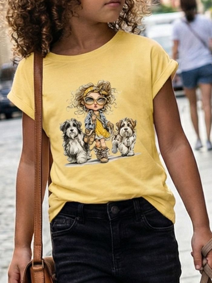 Dievčenské tričko DOG WALKING s krátkym rukávom